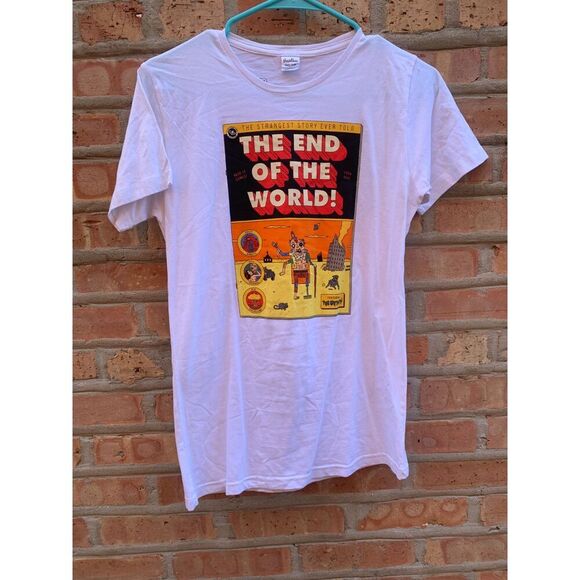 None Tops - The End of The World Threadless White T Shirt Women's Aaron Augenblick Large